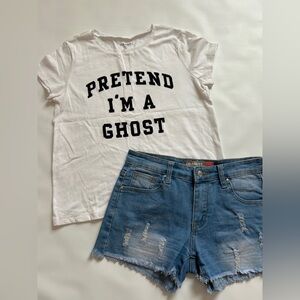 Girls size 10-14 top and denim shorts